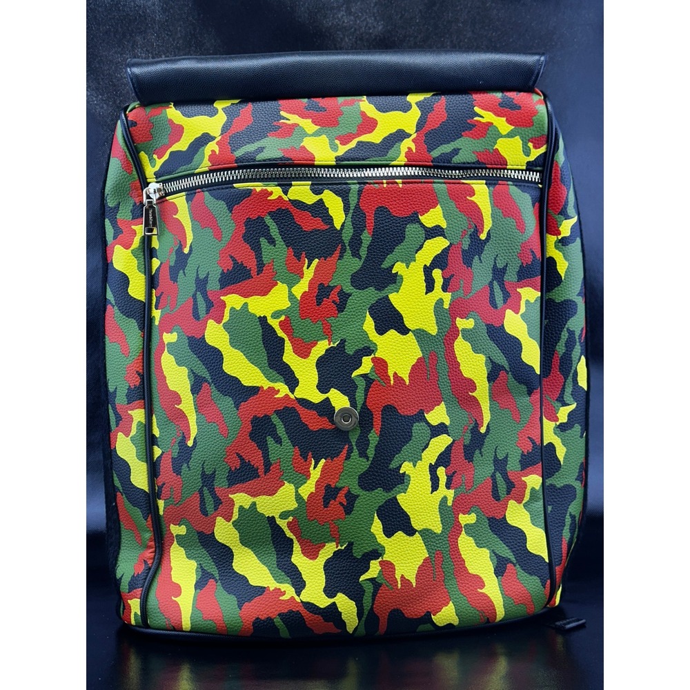 Colorful Camo Print Flap Backpack with Front Zipper Pocket